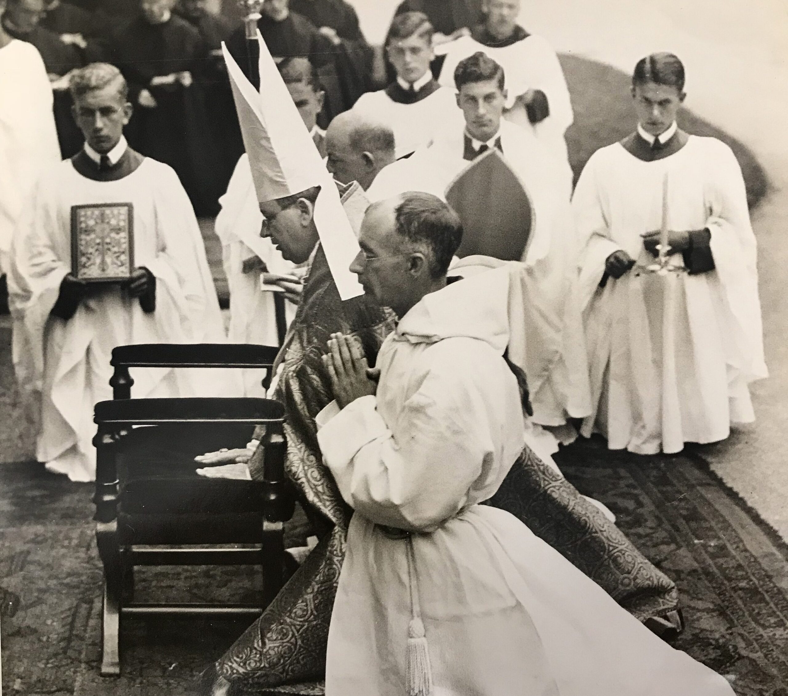 Old photo of priests and monks at Downside Abbey