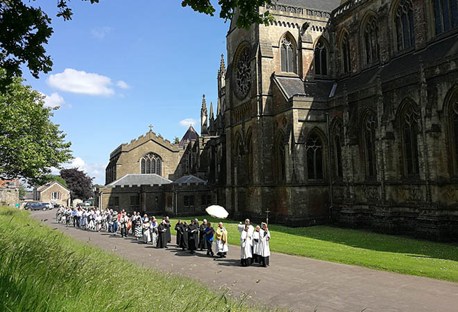 Corpus Christi procession outside abbey